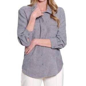 NEW MULTIPLES cuffed long sleeve classic button shirt in granite